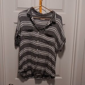 beachlunchlounge Charcoal and White Striped Button Down Shirt